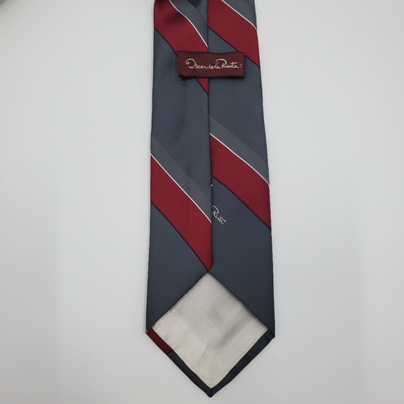 Oscar de la Renta Diagonal Stripe Men's Tie Gray Vintage - Picture 4 of 7